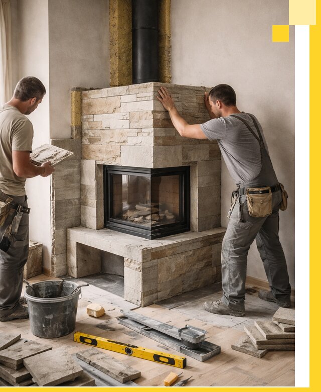 Угловые камины под ключ проект, монтаж и отделка в Ейске