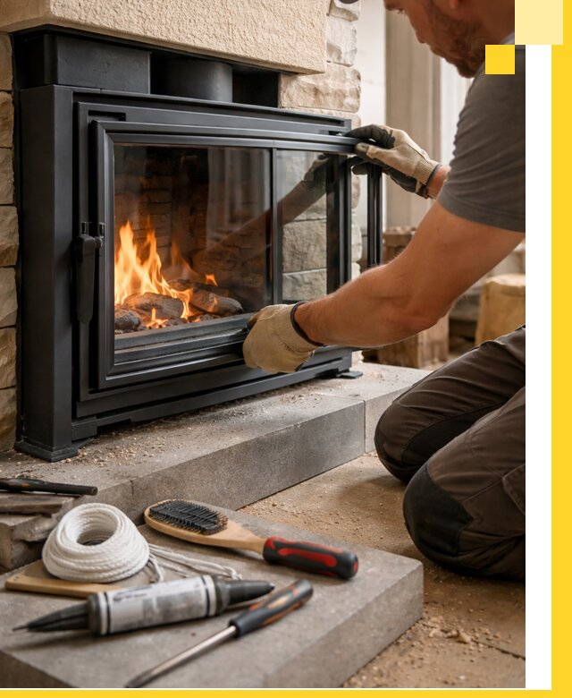 Производство, монтаж и доставка каминов со стеклом в Ейске