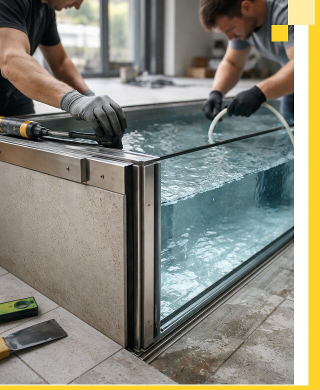 Проектирование и монтаж стеклянных бассейнов в Ейске