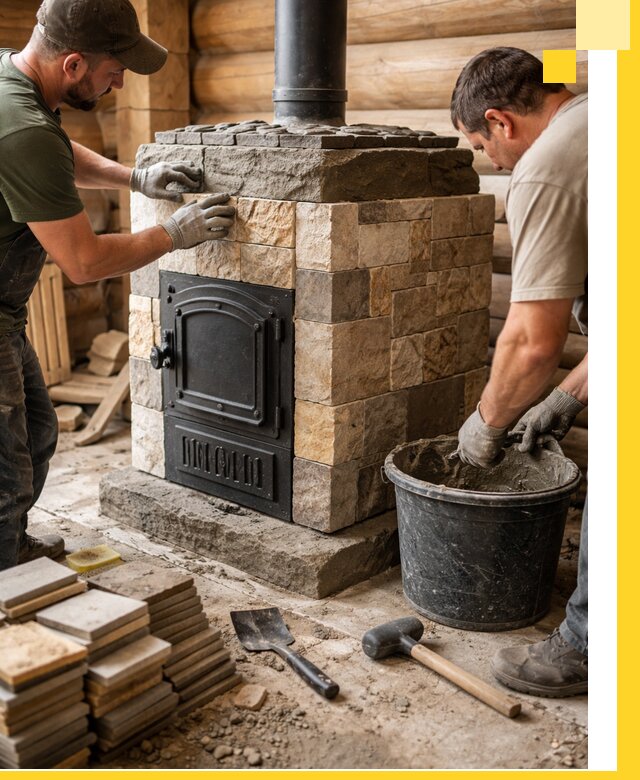 Облицовка банной печи под ключ в Ейске: камень и плитка