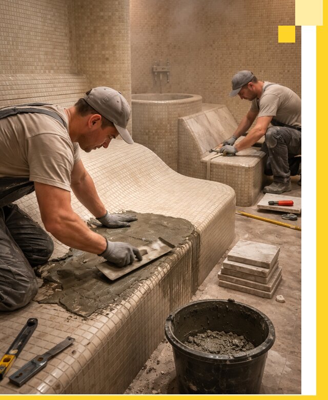 Лежаки для хамама под ключ в Ейске, проект и монтаж