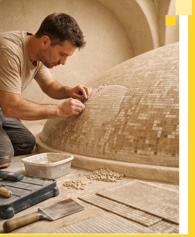 Профессиональная укладка мозаики для хамама под ключ в Ейске